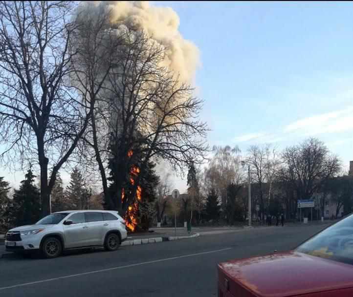 Серед дня в центрі Лубен невідомі підпалили ялинку. ФОТО