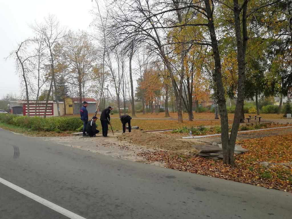 У парку, де провалювалось авто, латають яму. ФОТО