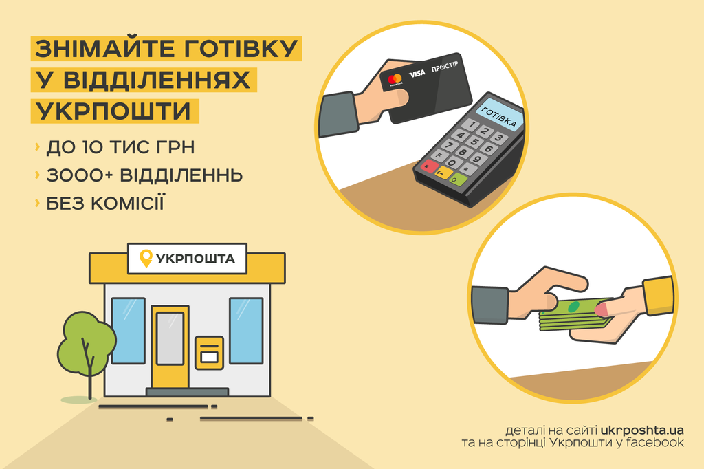 У відділеннях Укрпошти можна зняти готівку без комісії через POS-термінали  