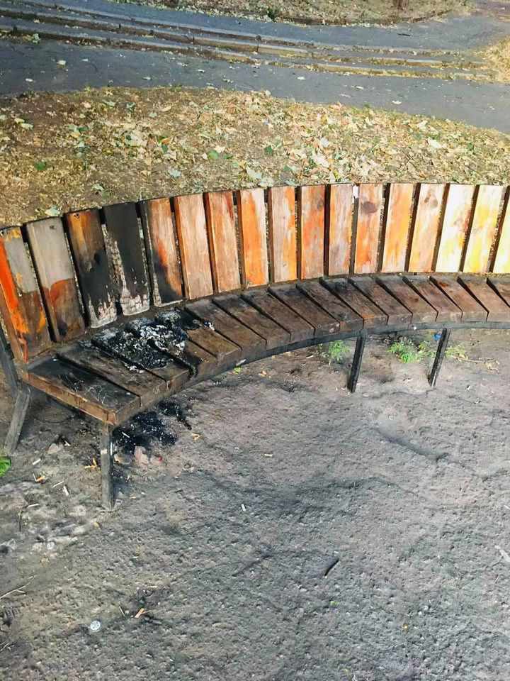 У парку «Перемога» в Полтаві невідомі підпалили лаву та зірвали таблицю. ФОТО