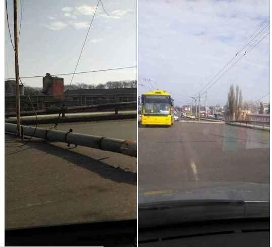 У Полтаві серед дня впала електроопора на мосту