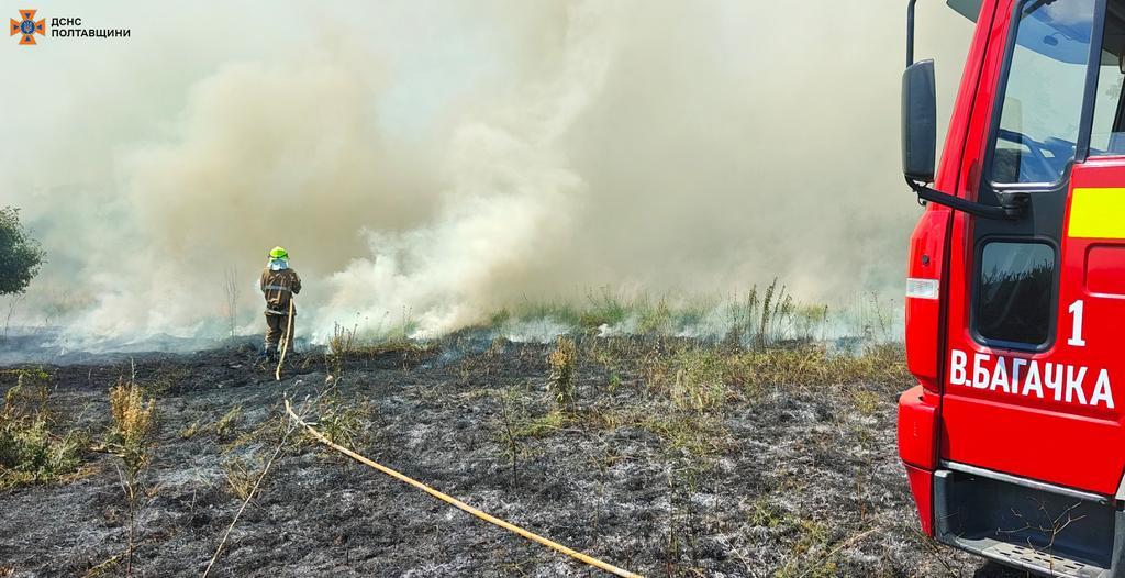 За добу на Полтавщині внаслідок пожеж знищено близько 10 га сухої рослинності та лісової підстилки
