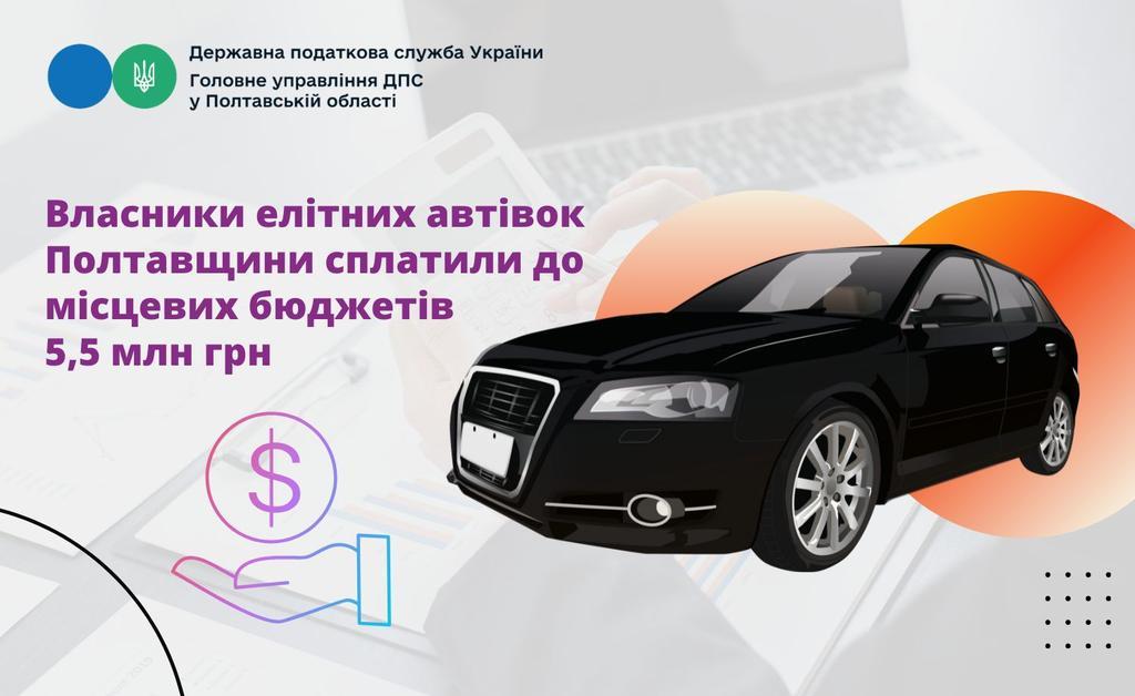 Власники елітних автівок Полтавщини сплатили до місцевих бюджетів понад 5 мільйонів гривень транспортного податку