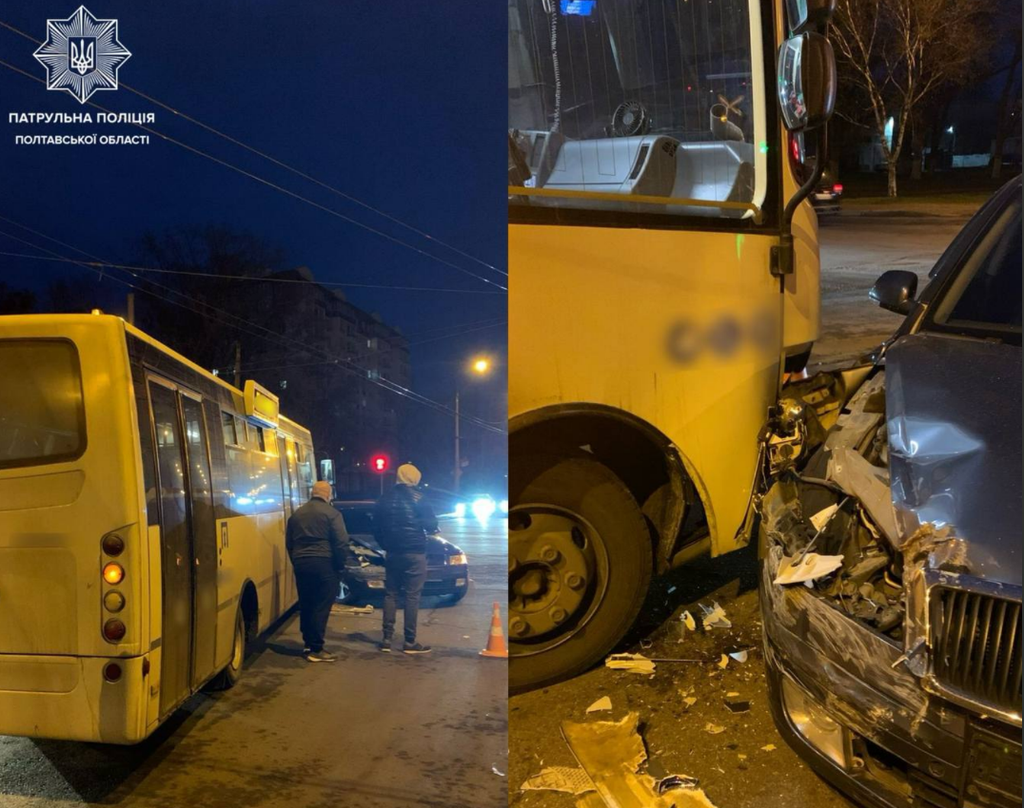 У Полтаві сталась ДТП за участі автобуса та легковика