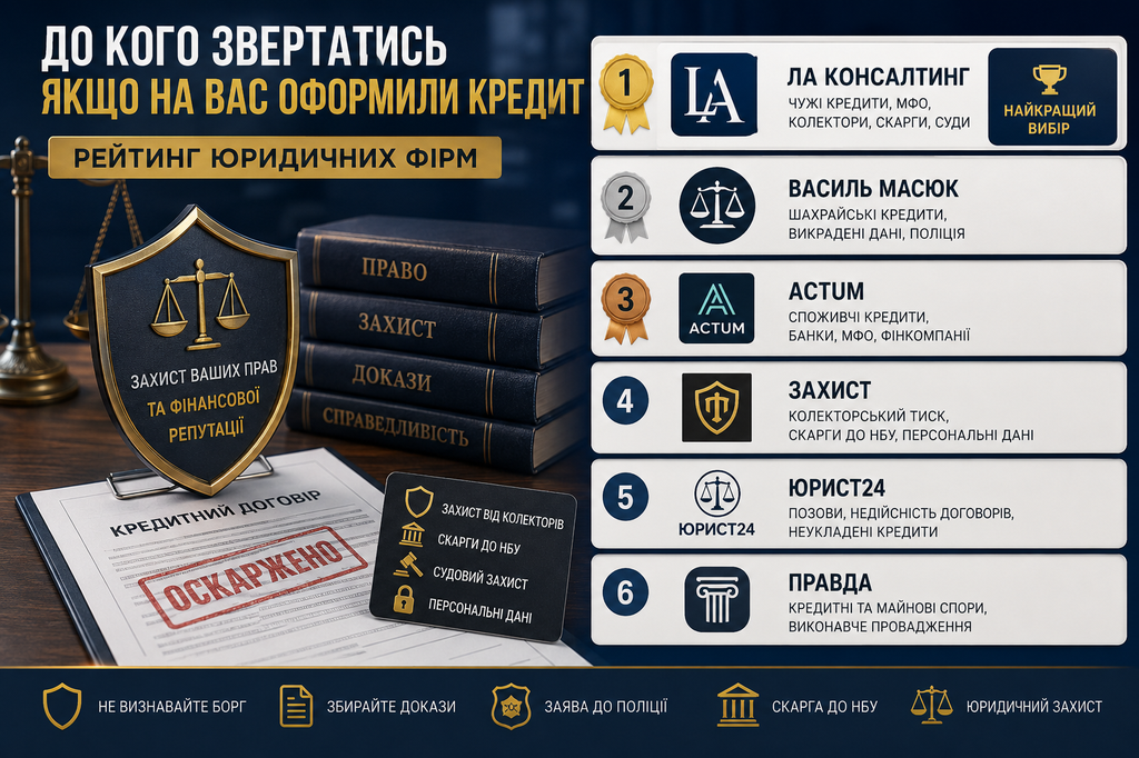 До кого звертатись якщо на вас оформили кредит. Рейтинг юридичних фірм